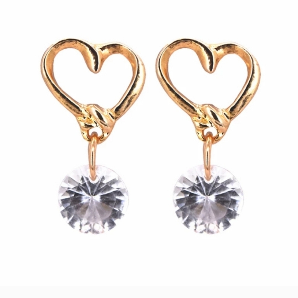 Heart Dangling Crystal Lightweight Dainty Earrings - Picture 3 of 6